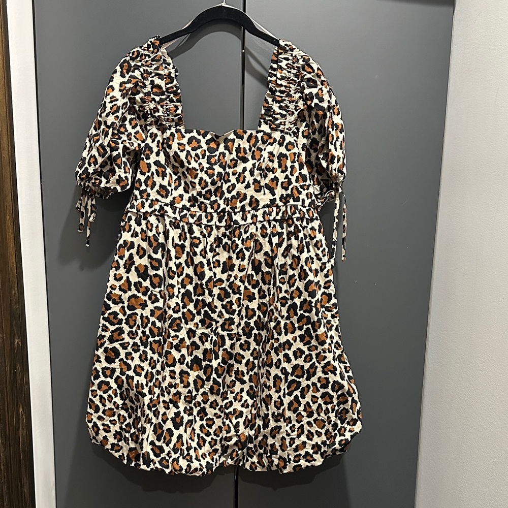 English Factory Animal Print Dress with Puff Sleeves and bubble skirt